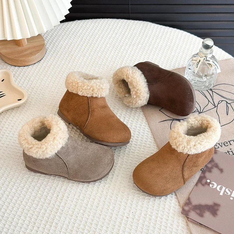 

Детские повседневные короткие ботинки для девочек, зима 2023, новая мода в корейском стиле, нескользящие универсальные ботильоны принцессы на мягкой подошве