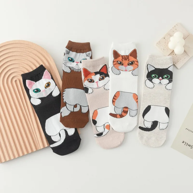 25 Patterns Korea Japan Fashion Funny Cartoon Lovely Cats Happy Socks Women Girls Casual Streetwear Cute Dress Sox Spring Summer