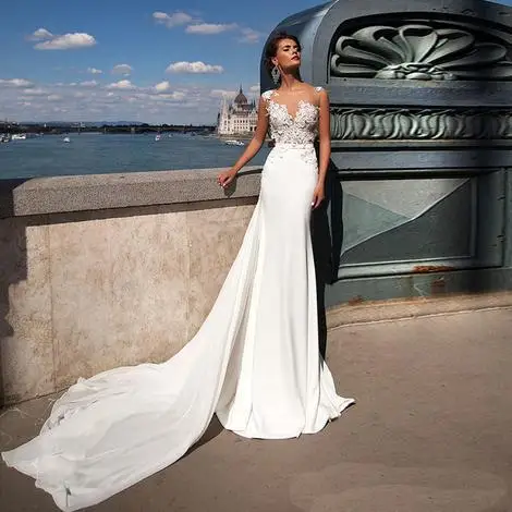 Boho sirena profondo scollo a v macchia abiti da sposa robe de mariée SweepTrain abiti da sposa senza maniche vestidos de novia bohémien