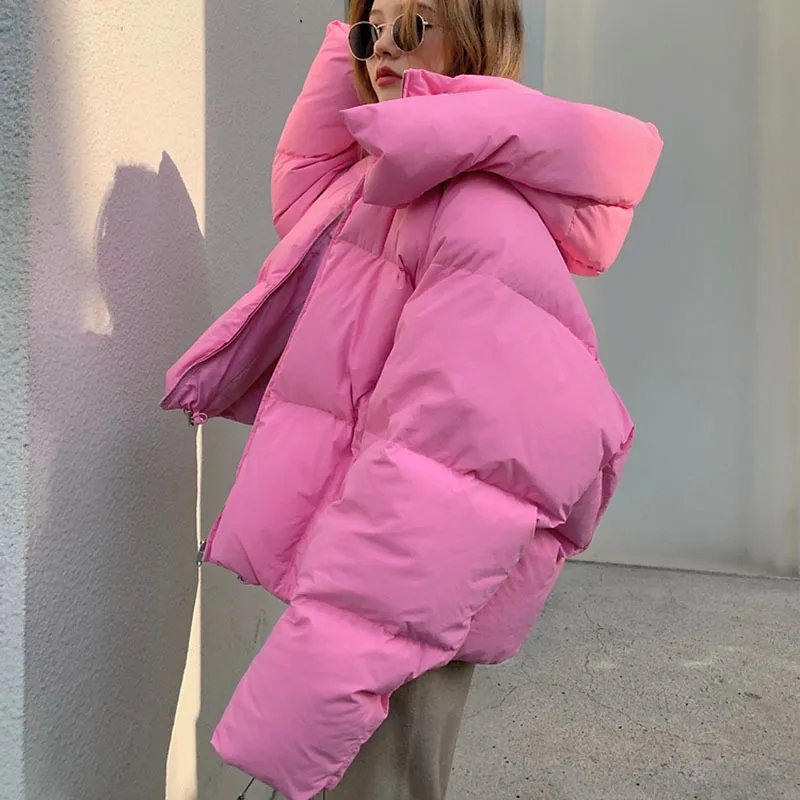 Oversized Women Winter Jacket Short Hooded Parkas Casual Solid Color Thicken Warm Cotton-padded Outerwear Puffer Coats Female