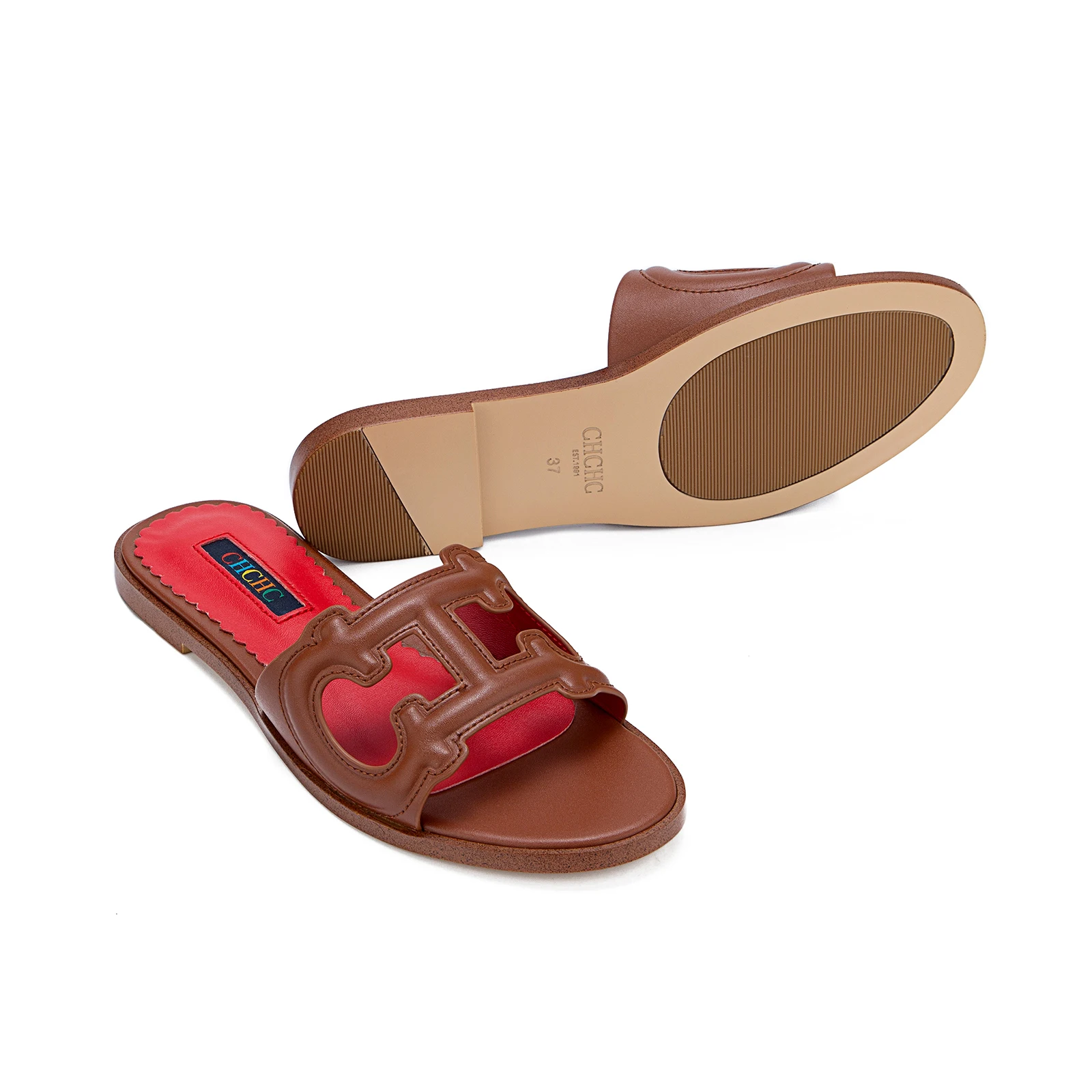 صنادل مسطحة جديدة 2025 بنية بتصميم H وتجويفات مموجة - مريحة للنساء في رحلات التخييم والعطلات غير الرسمية