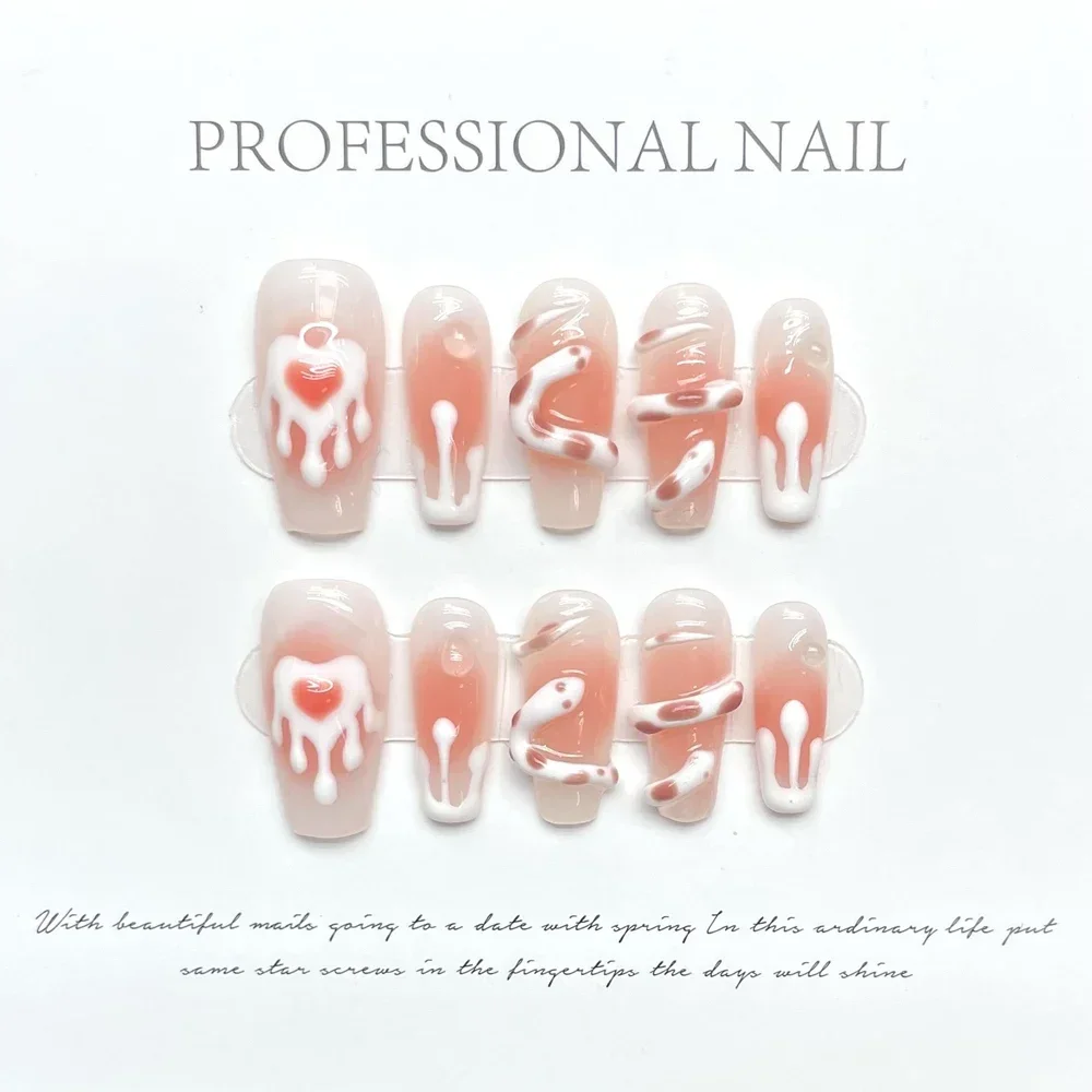 

Handmade Y2k Press on Nails Long Hand Paint French Reusable Adhesive False Nails Pink Acrylic Full Cover Nail Tips Manicure