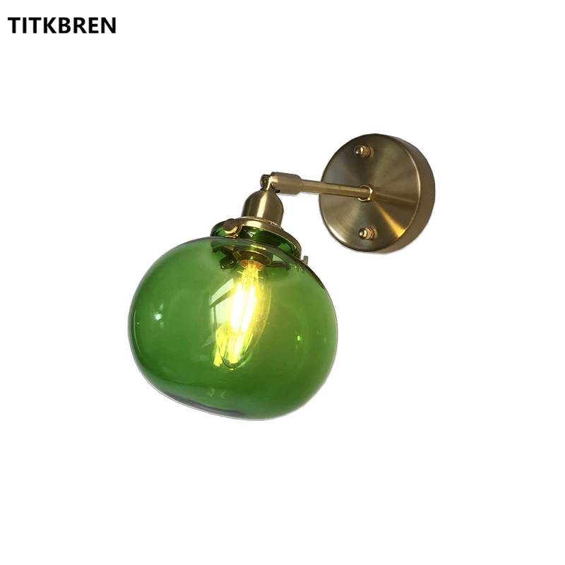 

Modern Simple Style Green Blue Clear Glass Shade Wall Lamp Brass Bedside Sconce Small Wall Lights LED Indoor Lighting Fixture