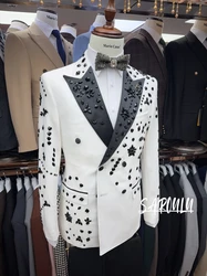 Textured Two Pieces Beaded Men's Suit Popular Party Date Tuxedo Crystals Celebrity Peak Lapel Delicate Groom Wear In Stock Set