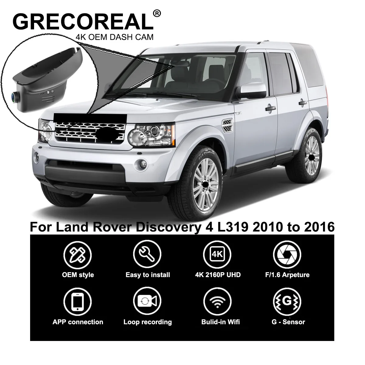 

GRECOREAL 4K Dash Cam Front Rear WiFi Car Dual Camera Dashcam APP Control Plug Play Compatible with Land Rover Discovery 4 L319