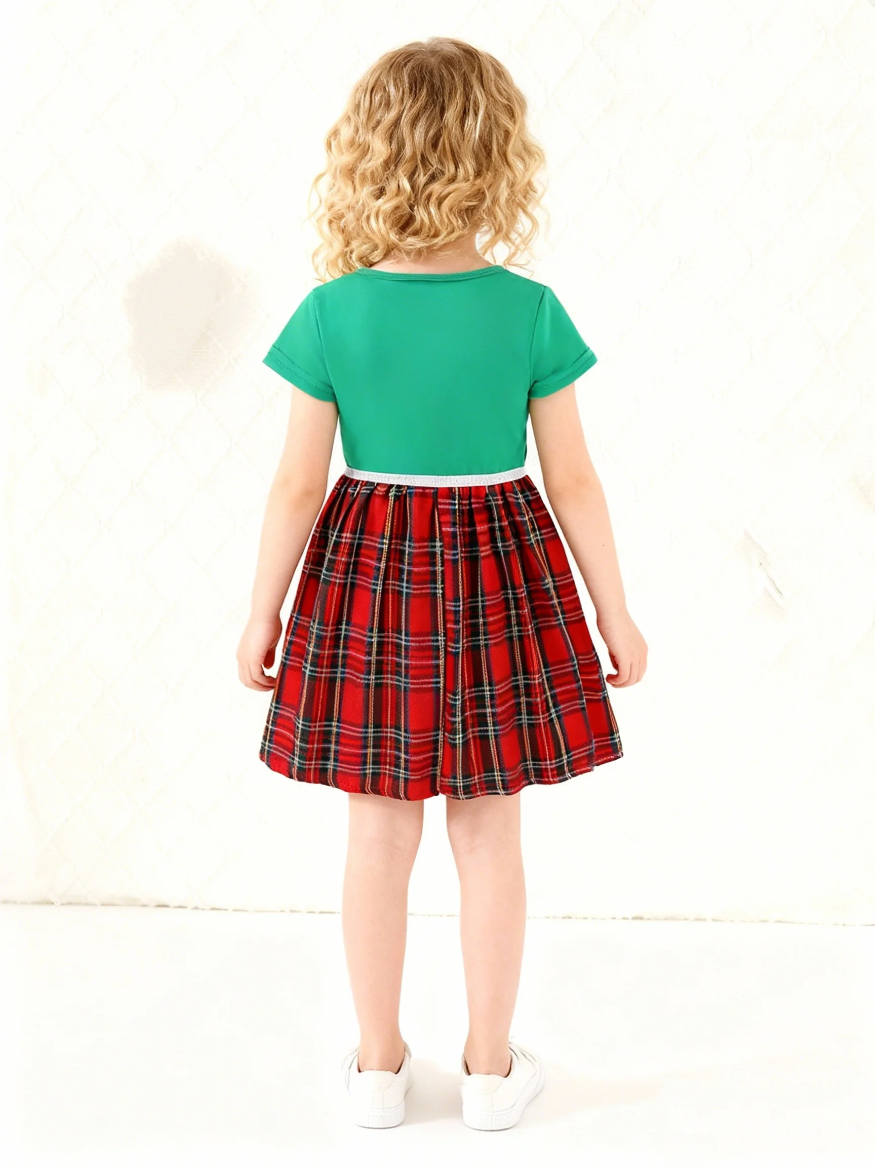 Summer New Cute Beaded Butterfly Knot Splicing Skirt For Girls, Fashionable And Casual Plaid Dress