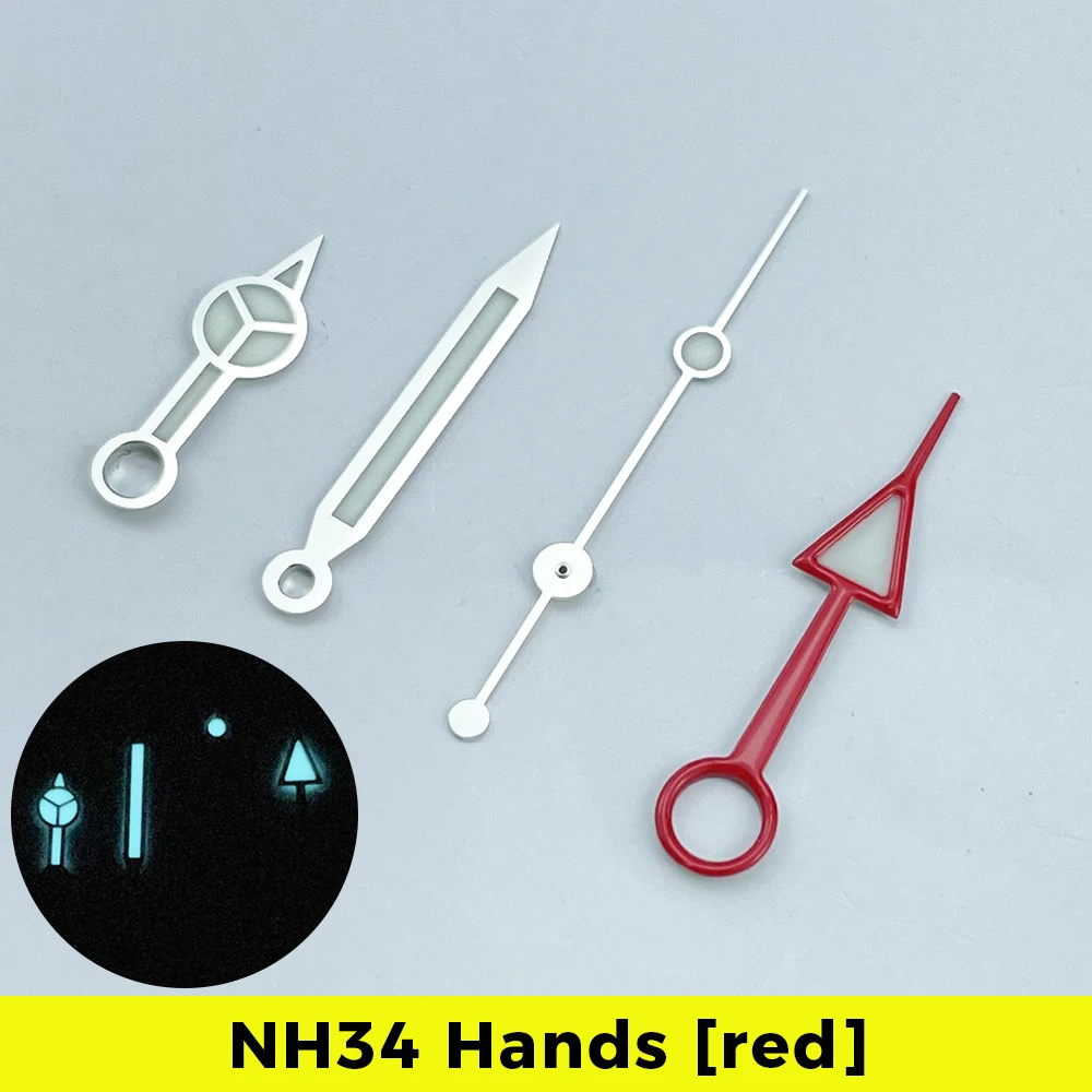 NH34 Watch Hands Set Mod for NH34A Movement SKX SSK Mod BGW9 Lume 4-hand Explorer II Red 24 Hour Hand