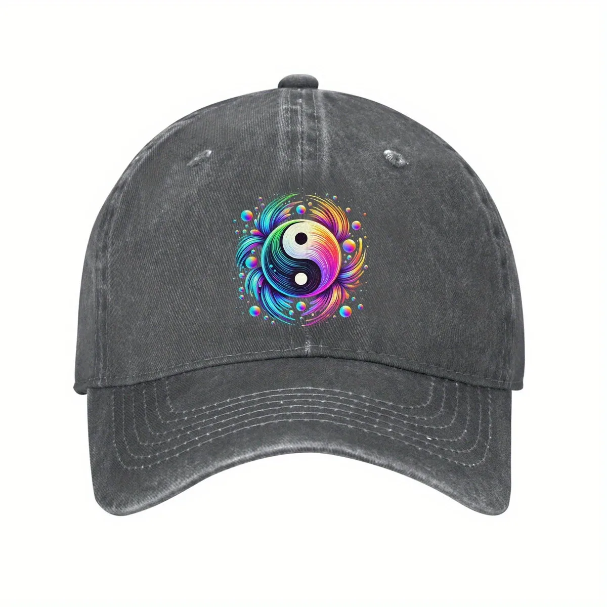 Colorful Psychedelic Yin Yang Baseball Cap Washed Denim Adjustable Dad Hat for Men Women