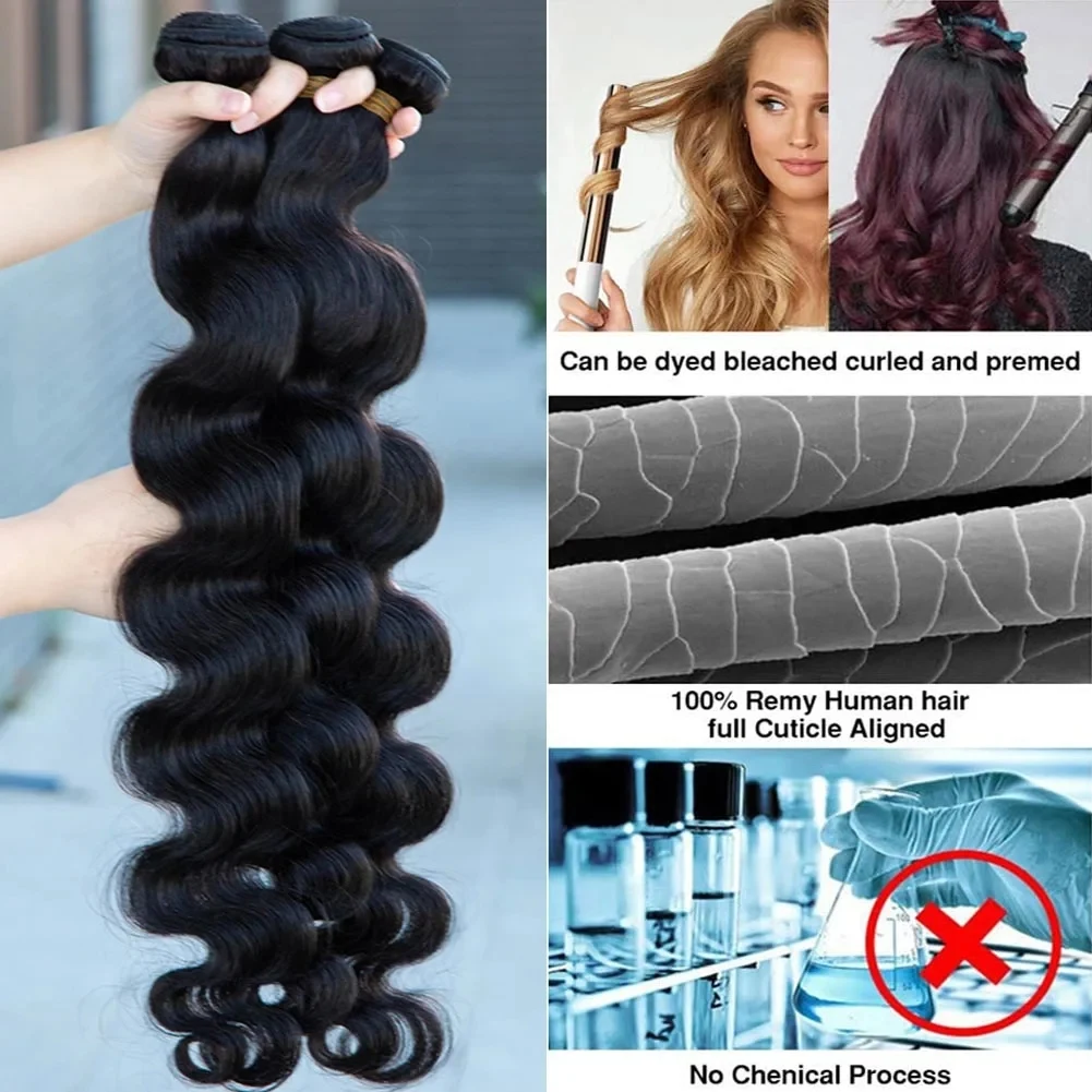 30 40 50 Inch Body Wave Human Hair Bundles Remy 100% Brazilian Human Hair Water Wave 1 3 4 Bundles Double Weft Extensions