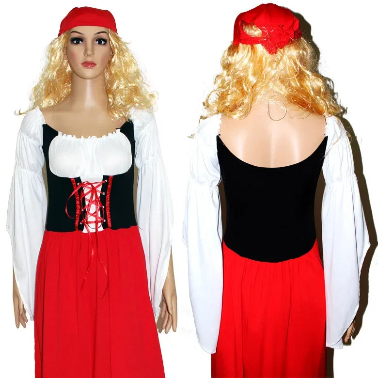 Traditional Ladies Bavarian Oktoberfest Dirndl Costume Womens Medieval Serving Wench Long Dress Beer Party Outfit