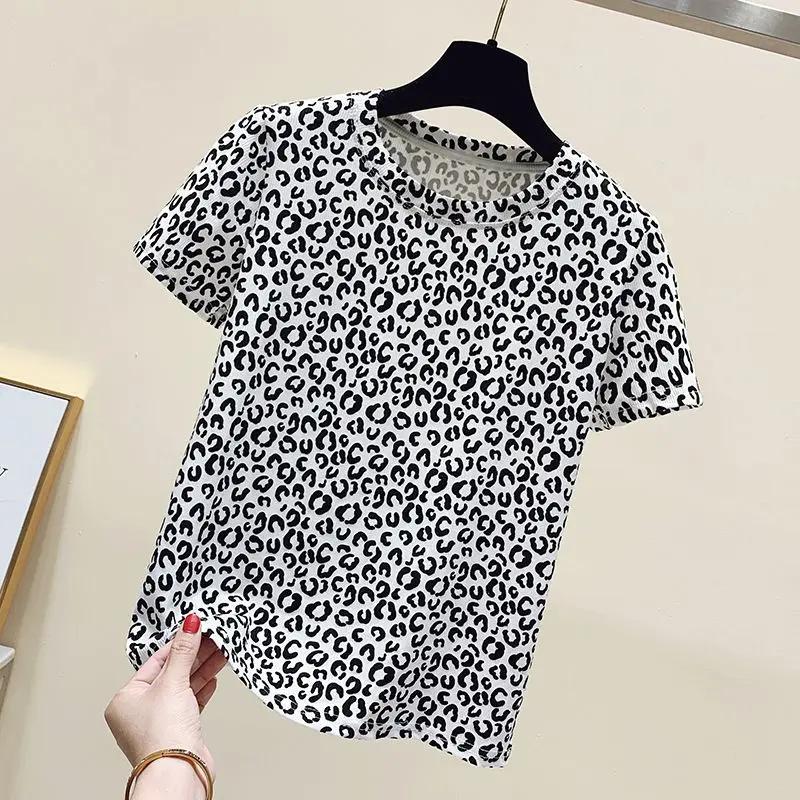 2024 Summer Elegant Fashion Harajuku Slim Fit Tops Loose Sport Casual All Match T-shirts O Neck Printed Short Sleeve Tshirts
