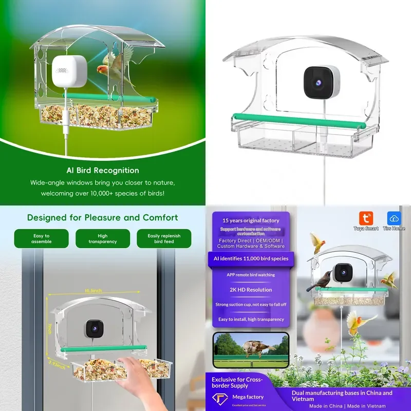 AI bird recognition bird feeder camera, two-way voice , digital zoom IP65 waterproof 2K resolution 10m night vision