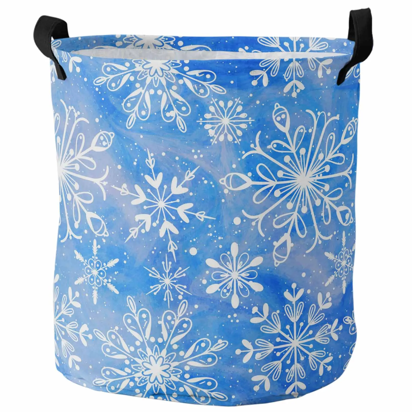 

Blue Christmas Snowflake Winter Foldable Dirty Laundry Basket Kid's Toy Organizer Waterproof Storage Baskets