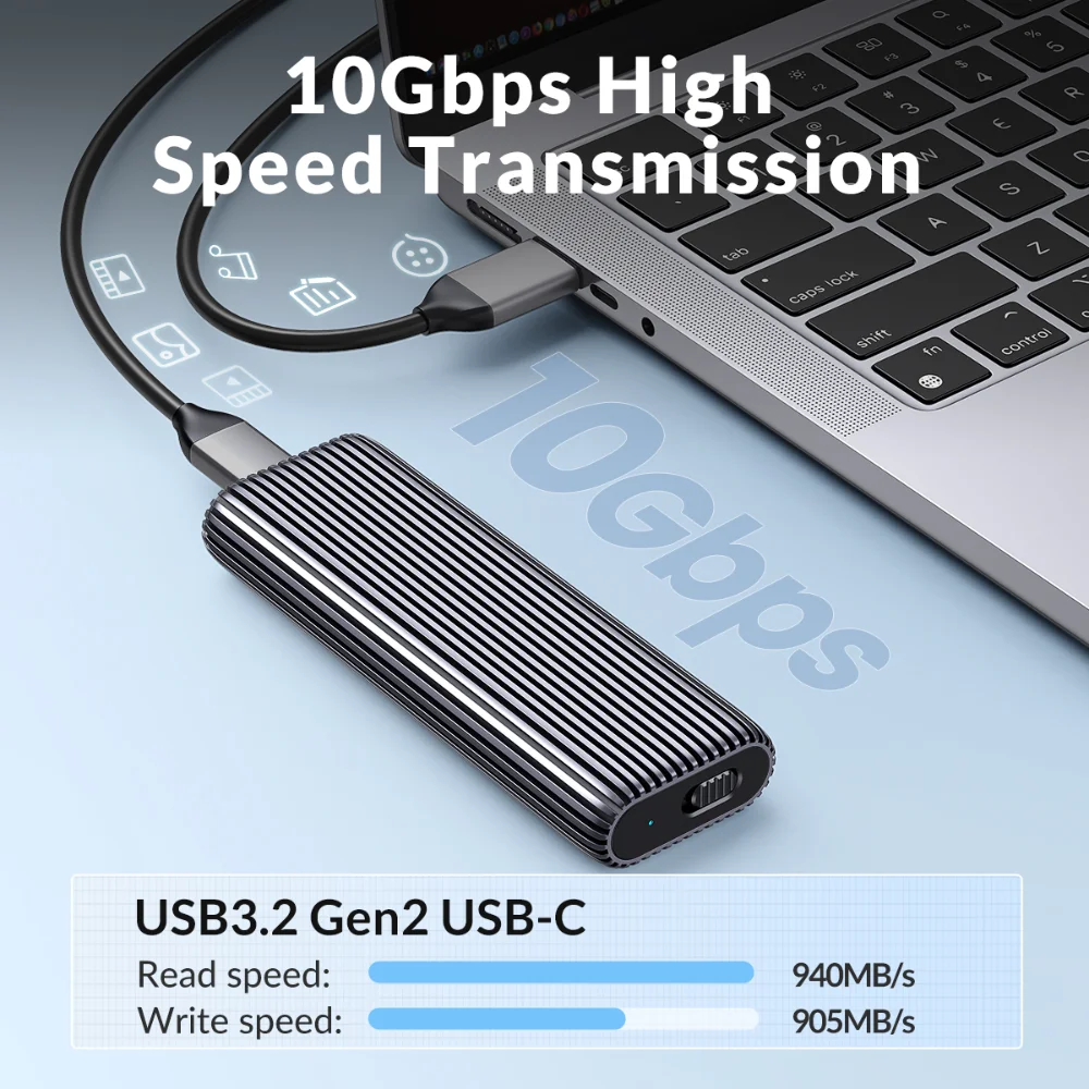 ORICO M.2 SATA SSD Case M.2 NGFF SSD Adaptador de carcasa USB 3.1 Gen2 USB C Caja externa compatible con B-Key