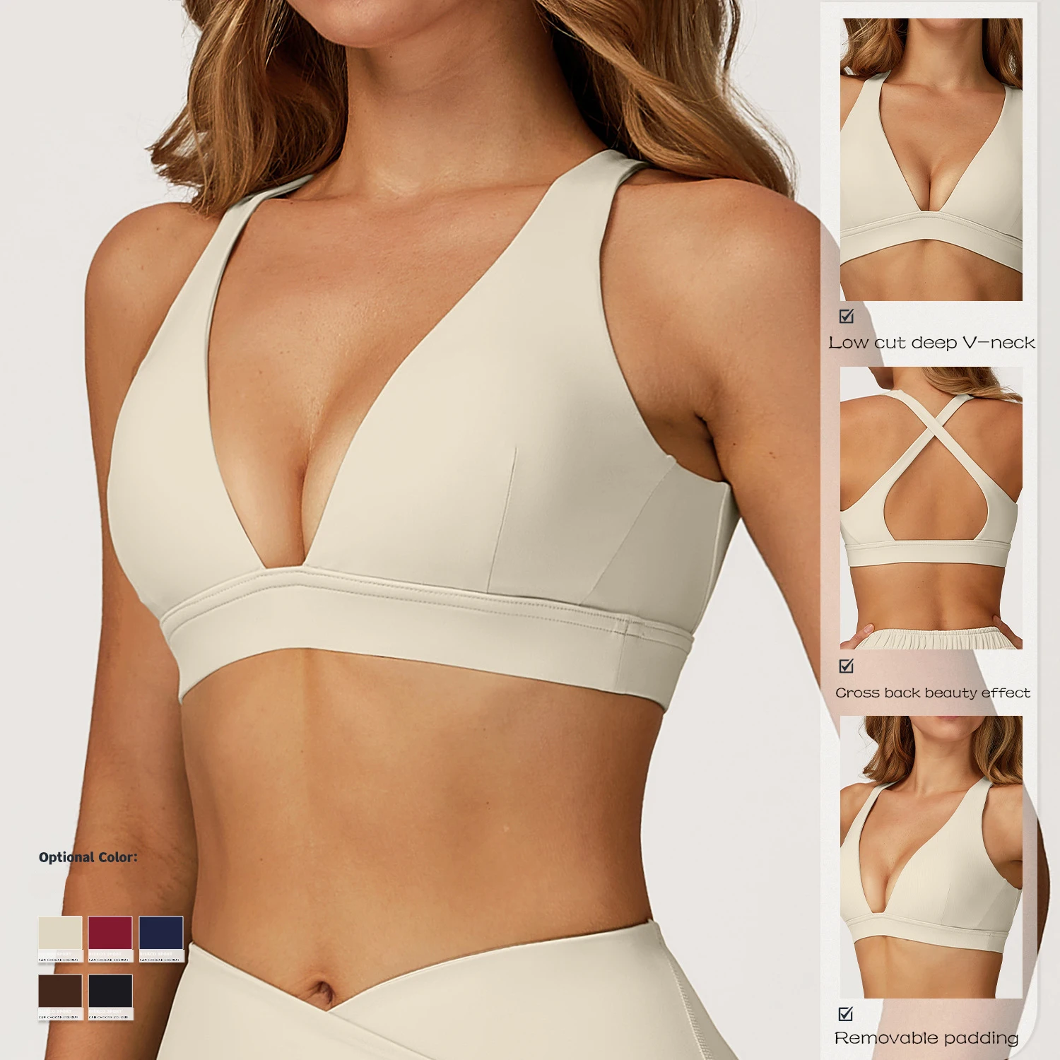 حمالة صدر رياضية متقاطعة الظهر للصالة الرياضية، ملابس يوجا سريعة الجفاف للنساء، ملابس داخلية للياقة البدنية على الصدر، حمالة صدر قابلة للتمدد للتمرين #3