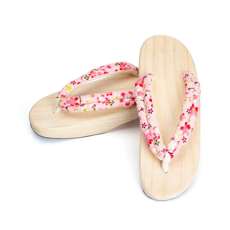 Women Wooden Japanese Clogs Slipper 2022 New Summer High-heeled Wood Geta Women Floral Cherry Print Flip Flops Slipper Cos Shoes