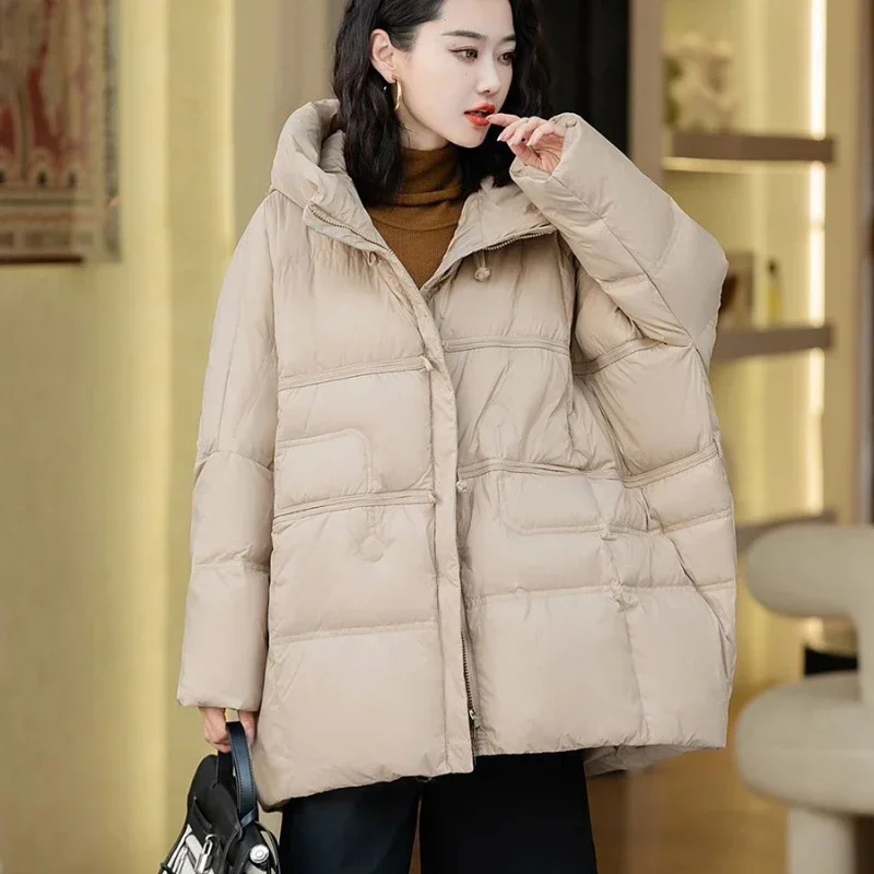 Loose Hooded Down Jacket for Women Casual Parka Coat Warm Coat Loose and Comfortable Seven-Color Design Autumn and Winter New