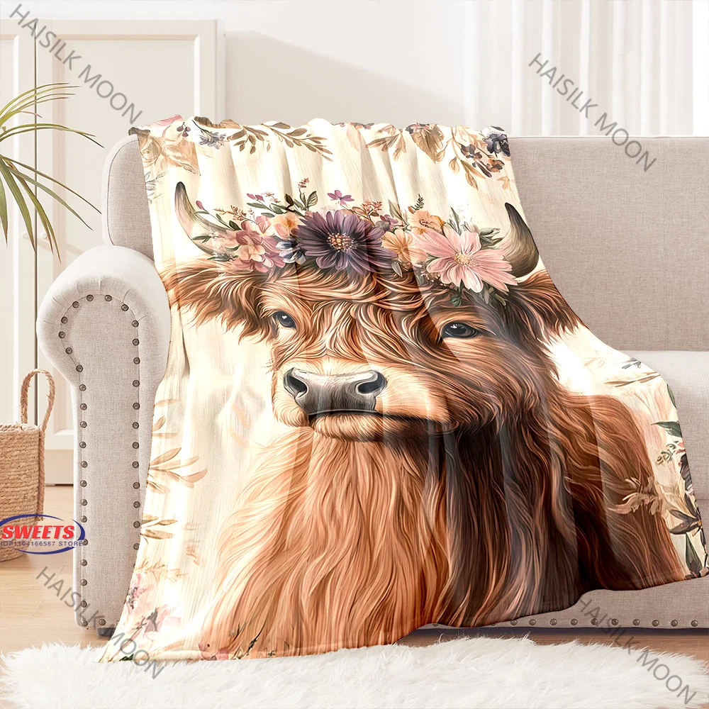 3D Scottish Highland Cattle Print Throw Blanket,Soft Lightweight Cozy All Seasons Blanket for Bed,Couch, Car,Great Holiday Gift