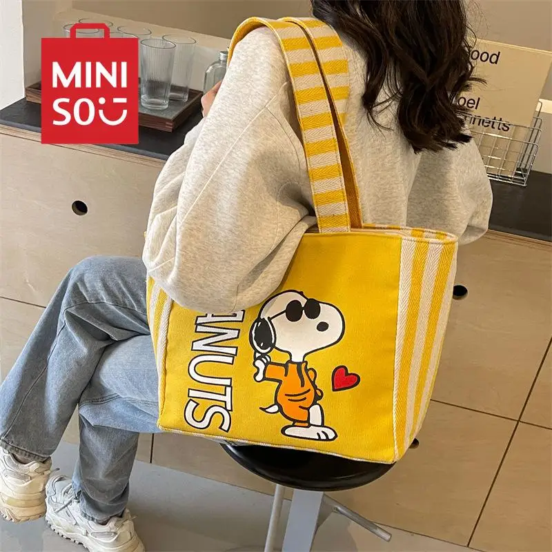 

2024 New Snoopy Single Shoulder Bag MINISO Kawaii Cute Anime Kid Toys Large Capacity Storage Cartoon Women Tote Bag Holiday Gift