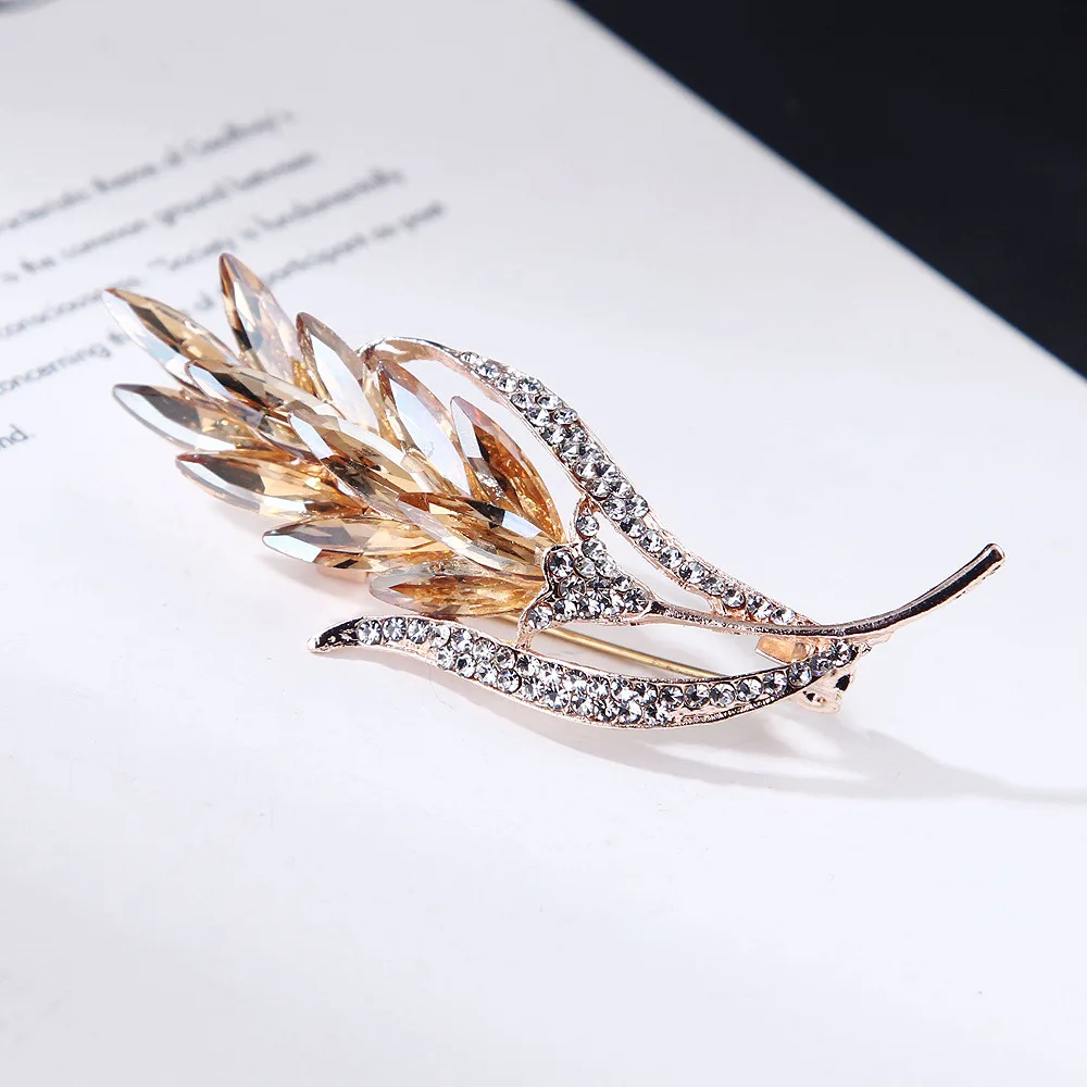 2pcs/pack High Quality New Fashion Style Creative Personalized Crystal Glass Wheat Brooch Chest Flower Clothing Accessories