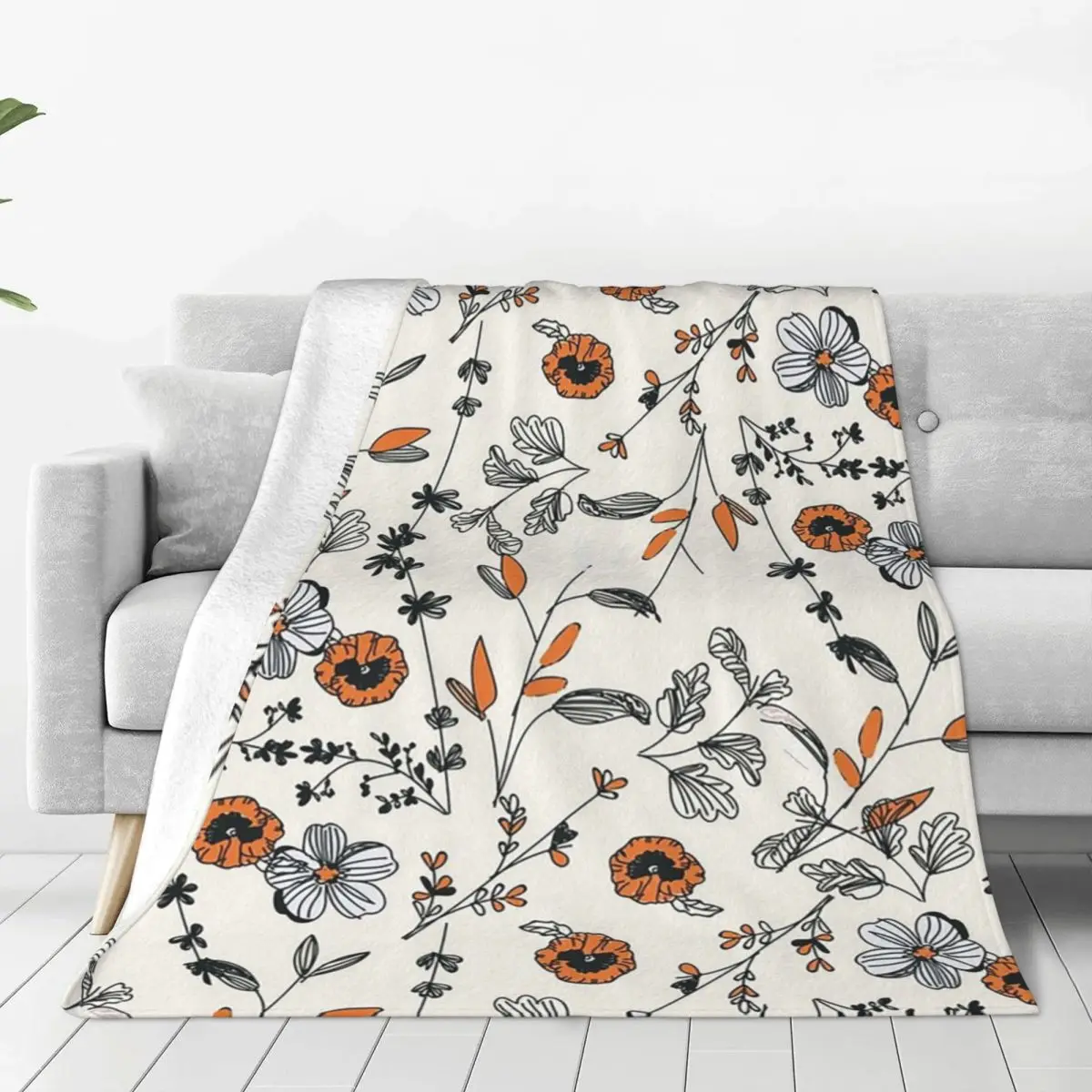 

Orange Flower Pattern Blankets Fleece Warm Sofa Throw Blankets For Couch Bedding Office Throws Bedspread Quilt