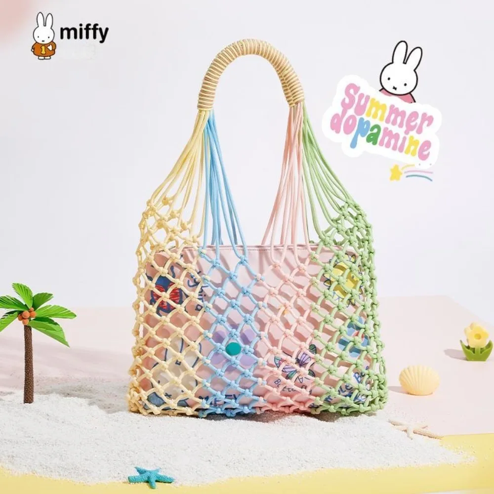 

Портативная сумка через плечо Miffy, новая модель, в цвете «Дофамин», с ажурным плетением, для девушек, милая, универсальная, для повседневного использования, сумка-багет, подарок