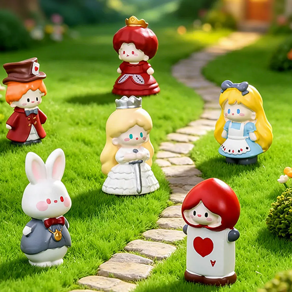 6Pcs Wonderland Fairy Tale Mini Resin Figurine Set, Cute Cartoon Character Miniature Dolls Ornament Accessories for Fairy Garden