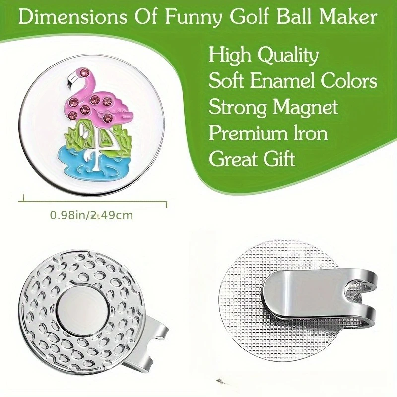 Cute Rhinestone Flamingo Magnetic Ball Label with Cap Clip - Multi-color, for Golf & Baseball Caps, Unisex Gift