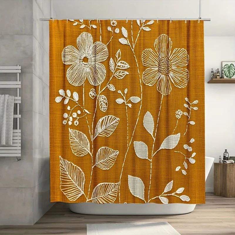 

Bohemian Floral Tropical Leaf Pattern Shower Curtain Waterproof Yellow Gold Boho Jungle Print Bathroom Decor Linens Home Decorat