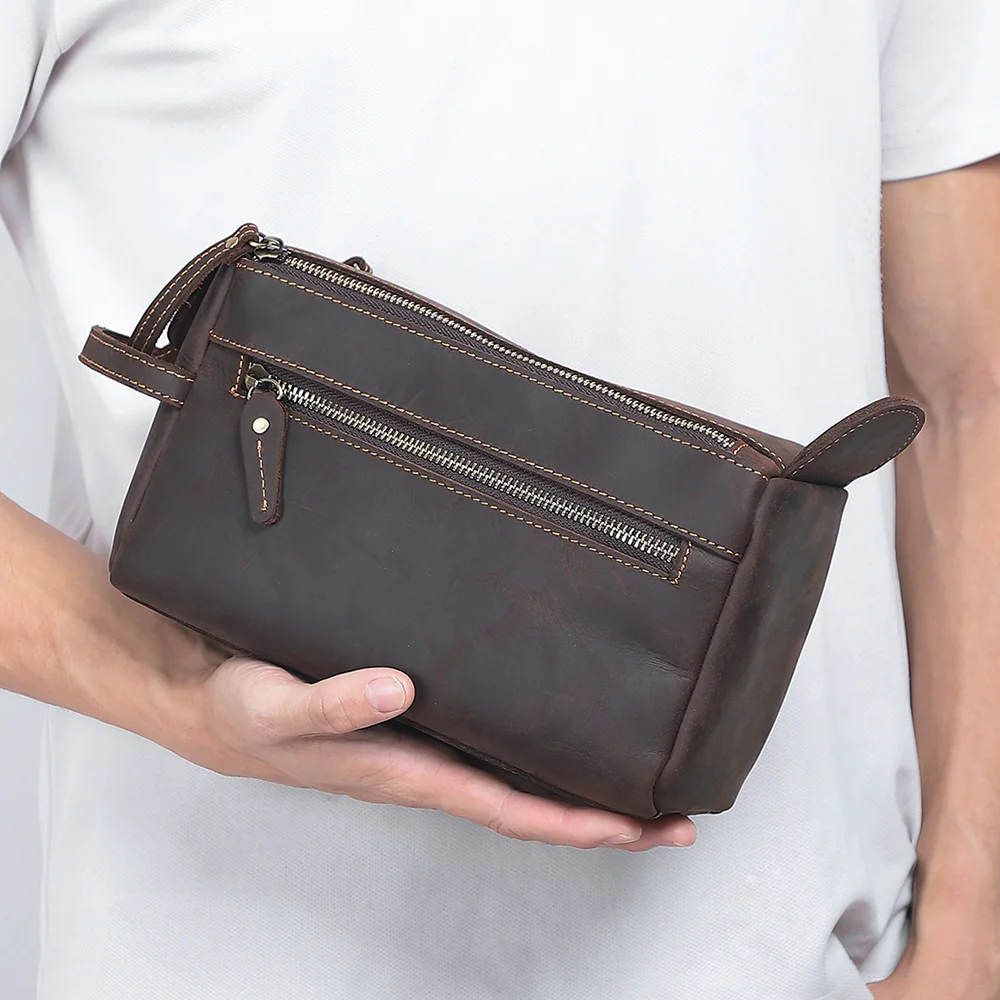 Echt leder Herren Clutch Taschen für Herren Handtasche bilden Toiletten artikel Rindsleder Geschäft große Kapazität Kosmetik Wasch beutel