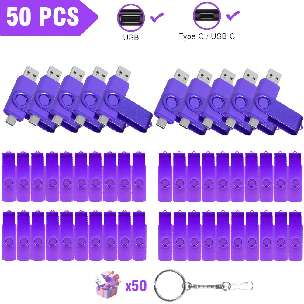 50 stks/partij USB Stick 128GB Cle USB Gratis Aangepast Logo Pendrive 64GB USB 2.0 TYPE C U Disk 32GB 2 in 1 Rotatie Pen Drive 16GB 8GB