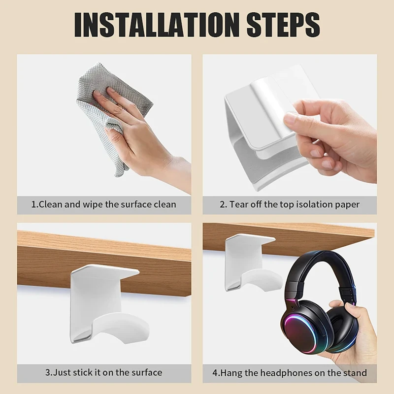 Universal Headphone Stand Adhesive Plastic Wall Mount Hanger Under Desk Headset Rack Holder Support For Gaming Earphone Bracket view 5