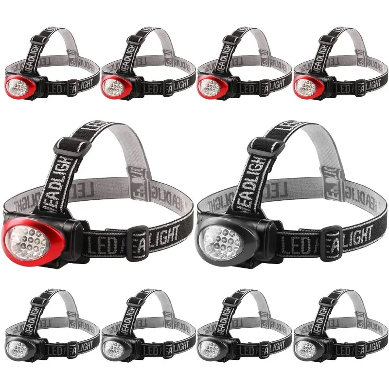 

Lichamp Headlamp, 10 Pack 12 LED 3 Mode Portable Head Lamp Flashlight, Outdoor Lightweight Durable Headlight for Running