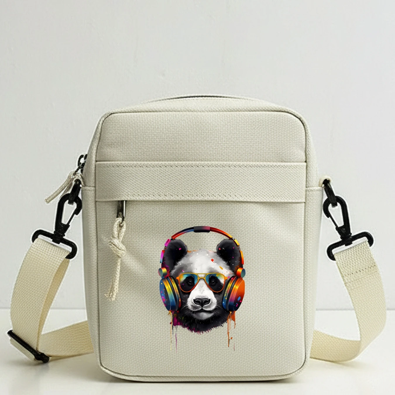 Colorful Graffiti Panda Earphone Shoulder Bag - Lightweight Adjustable Crossbody Satchel with Multi Pockets for Men Women Travel