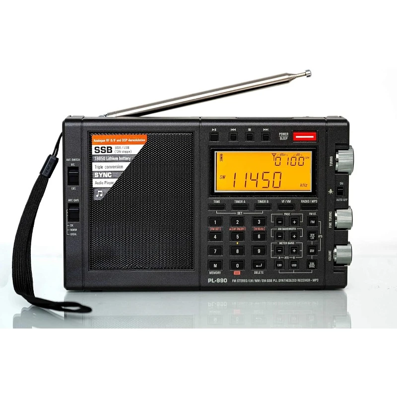 PL990 Digital Worldband AM/FM Shortwave Longwave Radio with Single Side Band Reception & MP3 Player, Matte Black