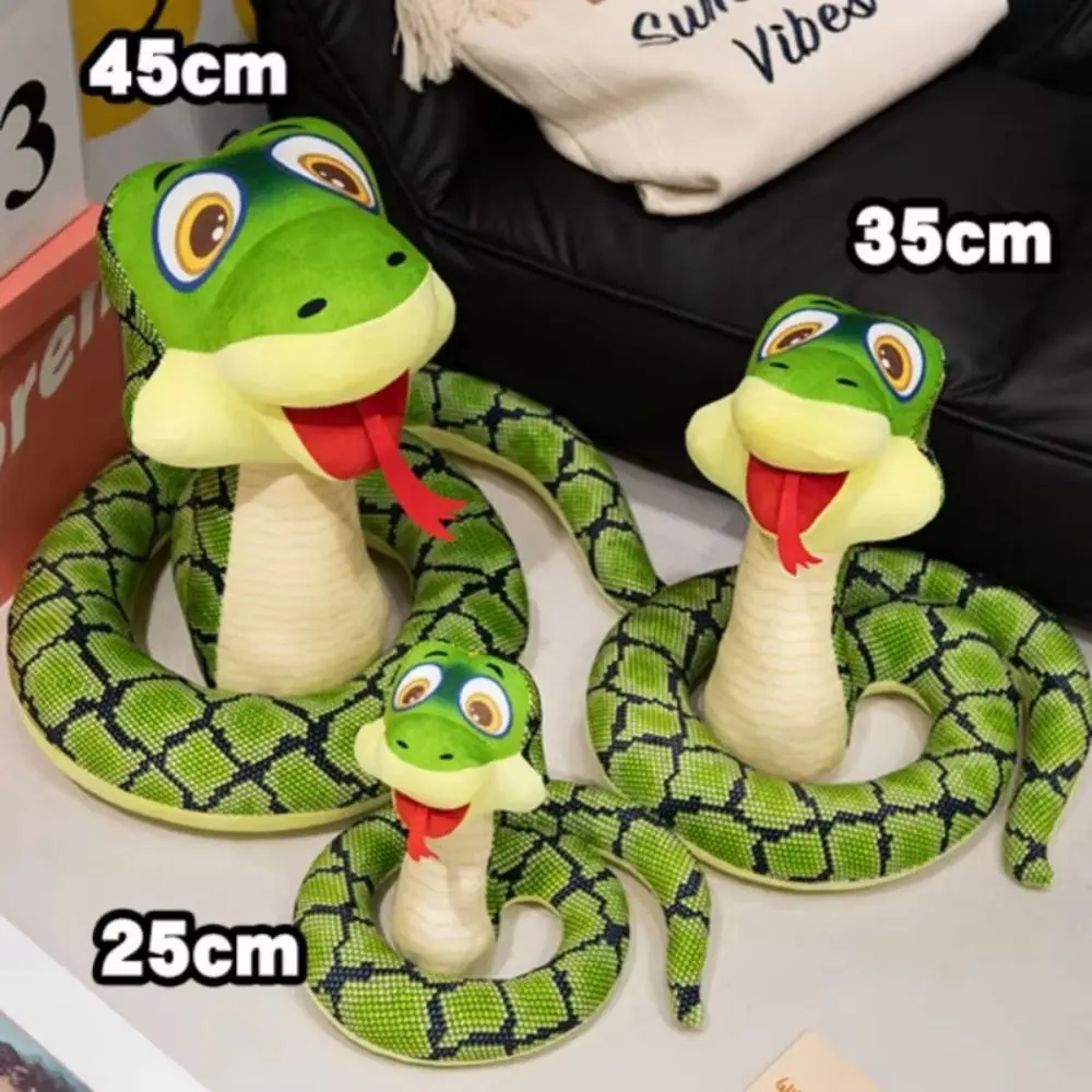 Novedad, juguetes de peluche de serpiente con ojos grandes sentados, peluche suave de dibujos animados, Animal relleno, bonito dibujo de serpiente larga, reptil, juguete de peluche, decoración de coche