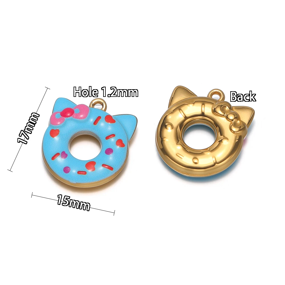 4 Stücke Edelstahl Donut Niedliche Katze Emaille-Anhänger DIY Kinder Schmuckzubehör Halskette Armband Mädchen Anhänger Ohrringe Herstellung – Detail 3