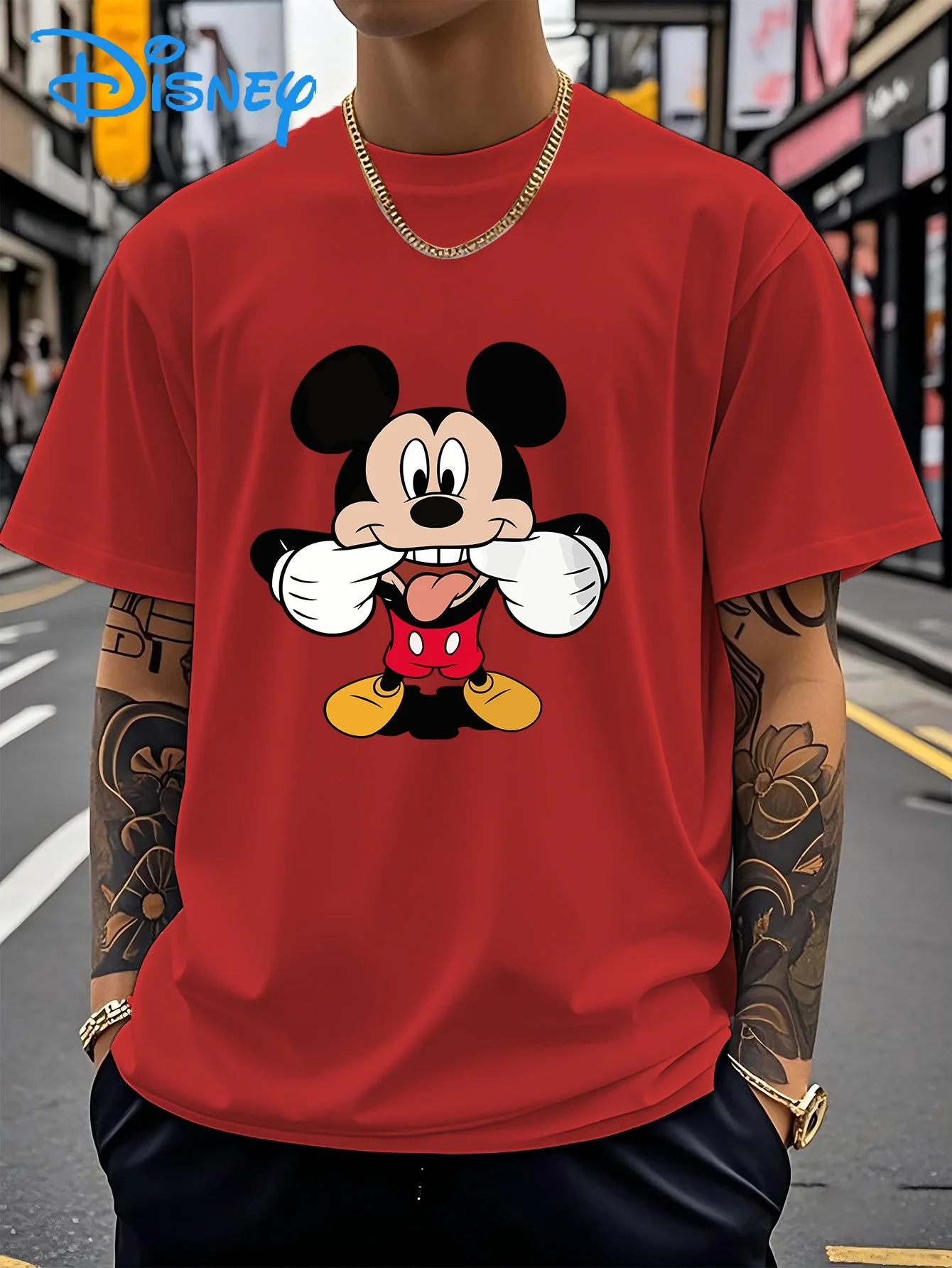 

Funny Disney Mickey Mouse Series T-Shirt Summer Cotton Men Women Tops Tees Streetwear Oversized Clothing Vacation Couple Unisex