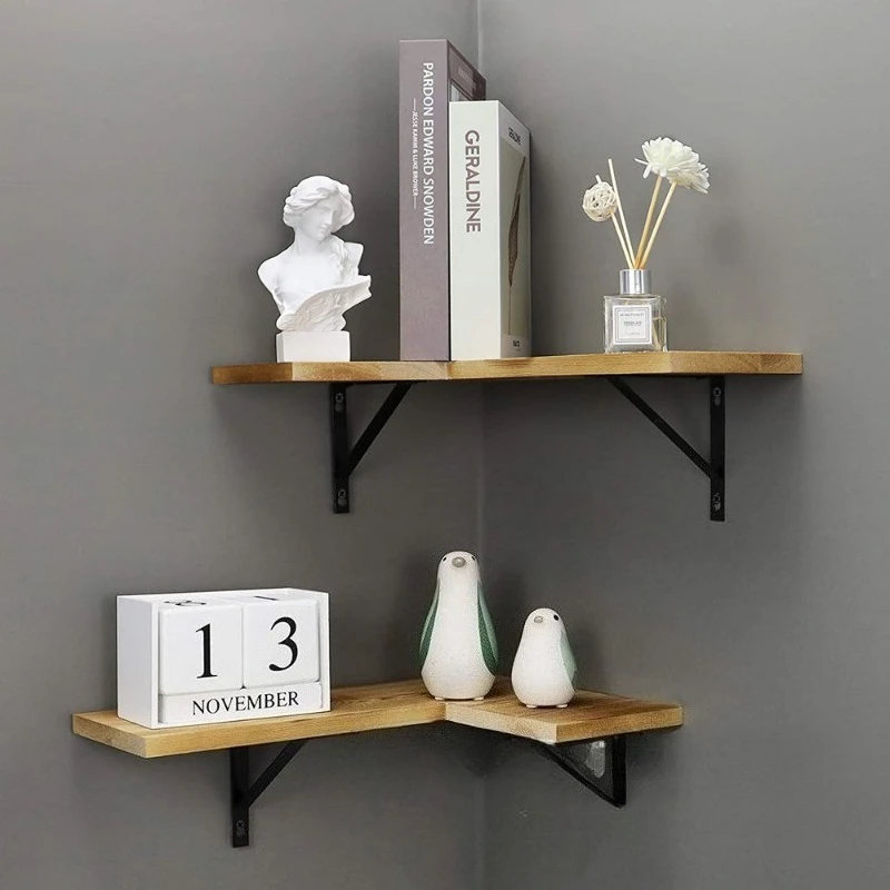 

New Holders L-Shaped Wood Corner Shelves for Wall Corner Wall Shelf for Living Room Bedroom Kitchen Floating Shelves Set of 2