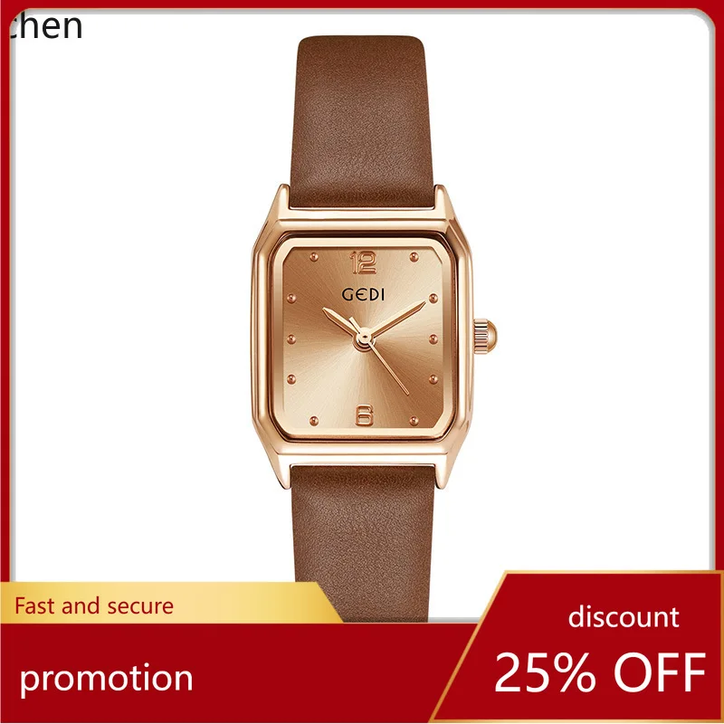 

Zml fashion square dial minimalist middle school student exquisite small sugar cube leather band quartz waterproof watch