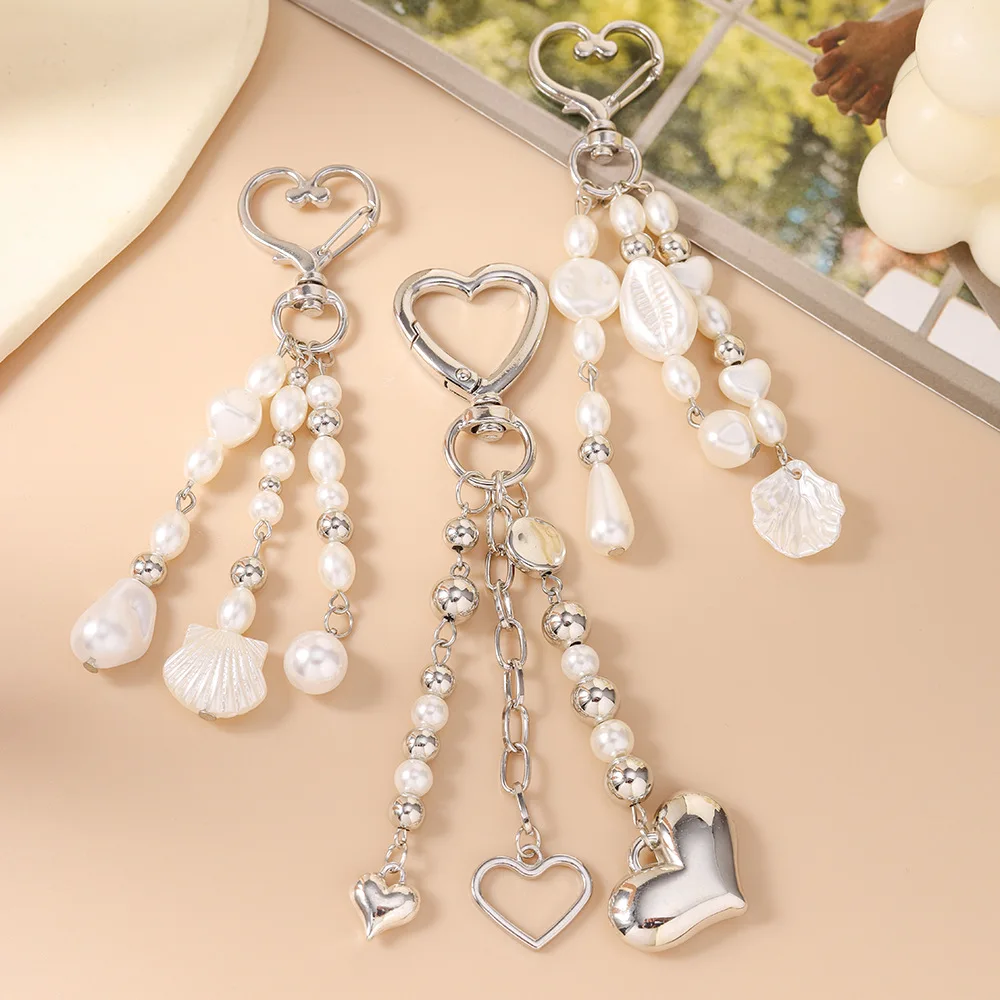 

10pcs Bag accessory pearl waterdrop bead string jewelry shell hollow heart bag decoration key pendant