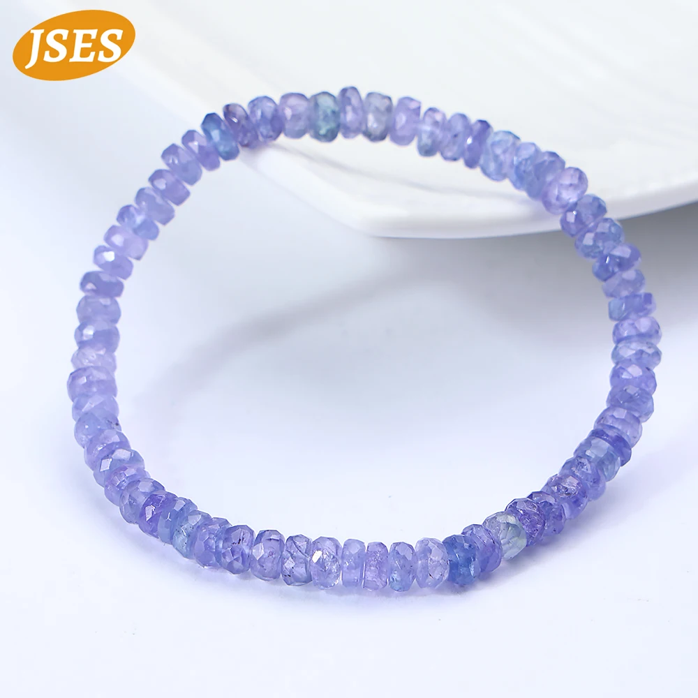 Top Genuine Natural Tanzanite Elastic Bracelet Rondelle Beads Loose Gemstone Bead Bangle for Jewelry Making DIY Birthday Gift