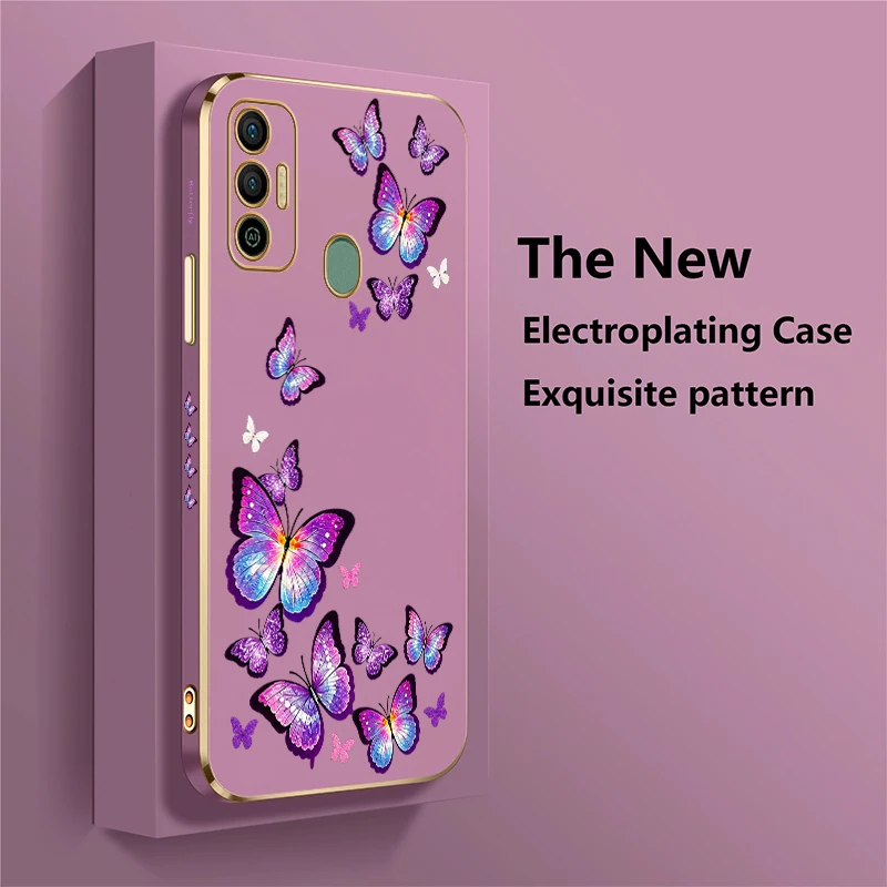 Elegant Floral Butterfly Phone Case For Tecno Spark 20 Pro 8C 7 Pro 7T 6 Go 1 5Air Silicone Plating Anti Scratch Back Cover Etui - view 3