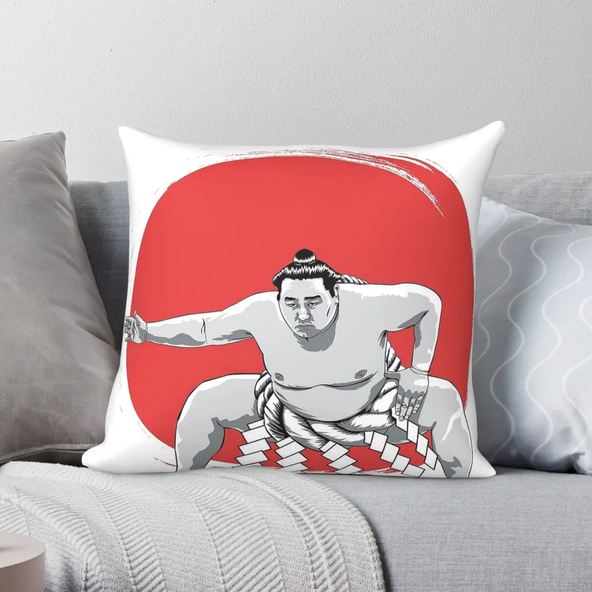 Japanese Sumo Wrestler Tokyo Pillowcase Polyester Linen Velvet Printed Zip Decor Pillow Case Home Cushion Cover