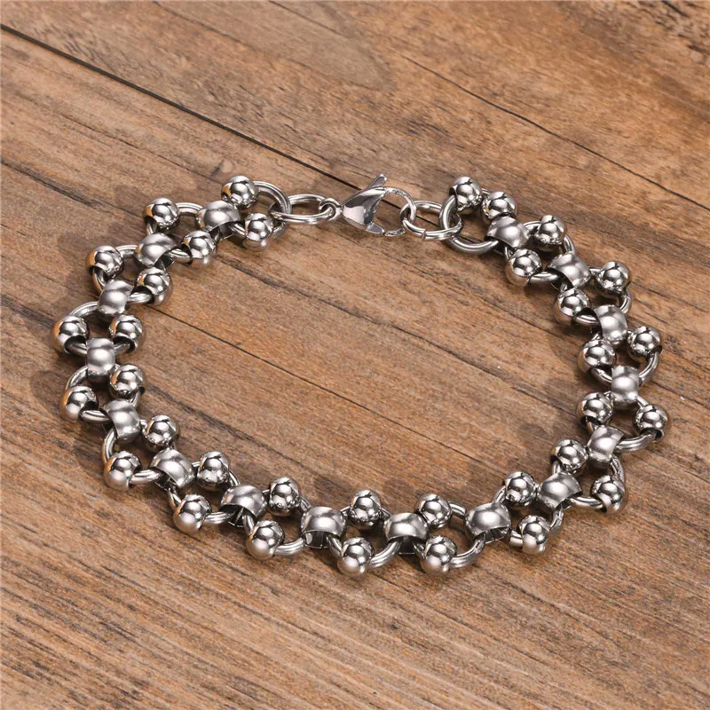 LETAPI Neue Mode Silber Farbe Edelstahl Ball Bead Link Armband für Männer Frauen Punk Vintage Unisex Schmuck Geschenke