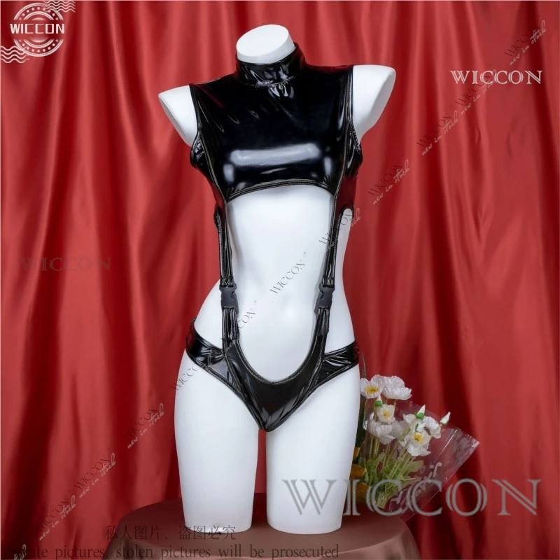 Hollow Patent Leather Jumpsuit Cosplay Costume Anime Two Dimensions Nijigen Woman Adult Daily Outfit Role Play Sexy Dating