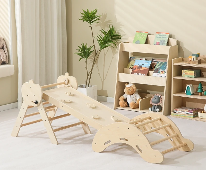 Hot Sell Montessori Wooden Learning Tower Foldable Toys Slide Indoor Combination Climbing Frame for Kids Toddlers