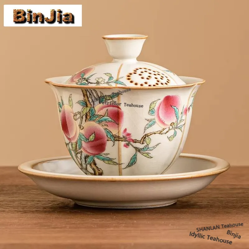 

110 мл китайская печи Gaiwan ручной работы розовый долговечность персик Sopera чай Tureen бытовой чай пивоваренный чехол чаша чайные украшения