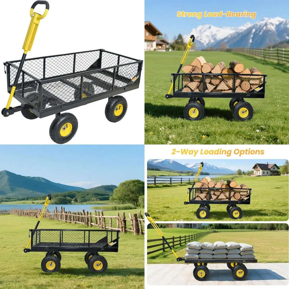 

Сверхмощная садовая тележка емкостью 950 фунтов с пневматическими шинами, съемными боками и 180 шт. ° Вращающаяся ручка