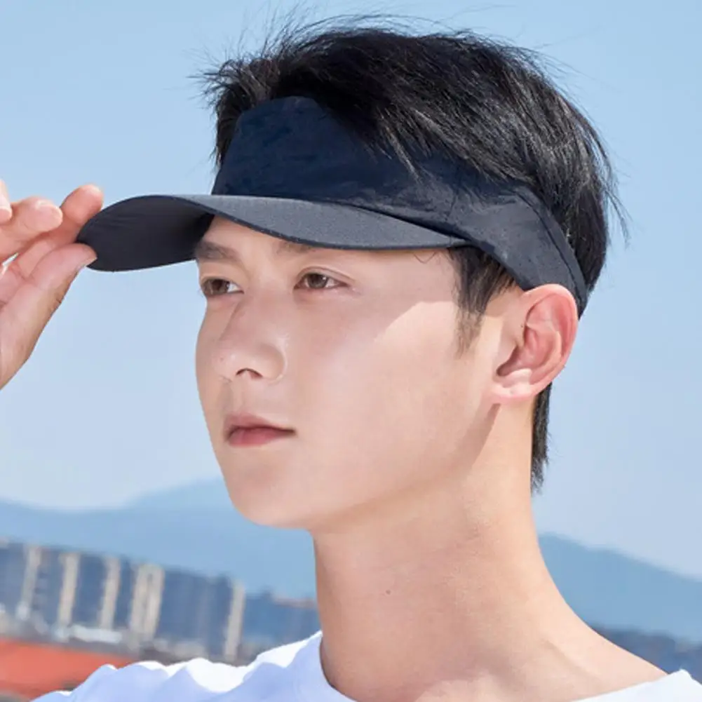 Men Summer Hat Empty Top Hollow Out Mesh Long Brim Headwear Sunscreen Hat Anti UV Face Tennis Jogging Peaked Cap